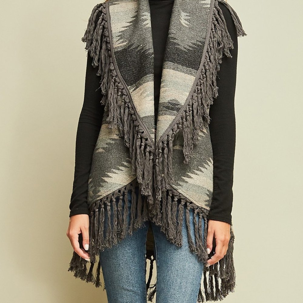 Entro Southwestern Fringe Sweater Vest Western